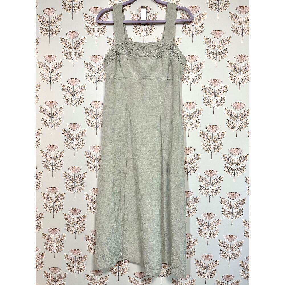 Vintage Plaza South Linen ￼A-line Midi Dress
